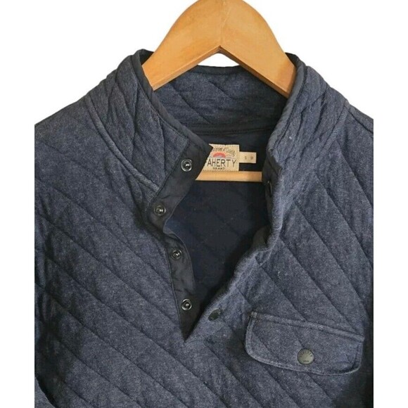 Faherty Epic Quilted Fleece Pullover Men Small Blue Snap Button Organic Cotton - Picture 7 of 8